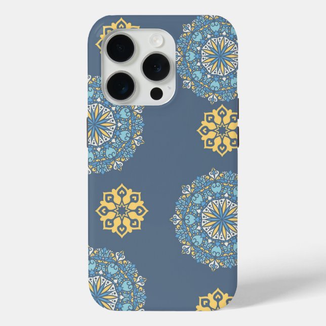Coques Case-Mate iPhone Turquoise Turquoise bleu et jaune Mandala Art Moti (Verso)
