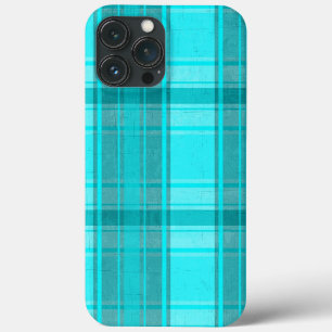 Etui iPhone 13 Pro Max Turquoise Turquoise Faux Textile Tartan Plaid Moti