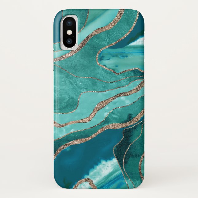 Coques Case-Mate iPhone Turquoise Turquoise marbre Agate or Parties scinti (Dos)