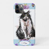 Tuxedo Chat Chats Noir et Blanc Filles Floral Bleu