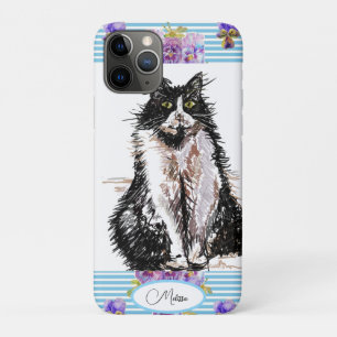 Case-Mate iPhone Case Tuxedo Chat Chats Noir et Blanc Filles Floral Bleu