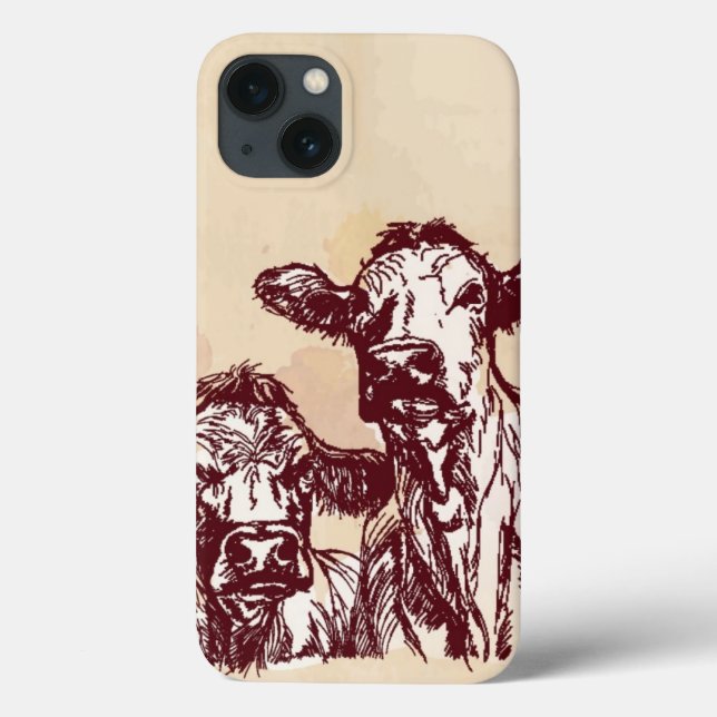 Coques Case-Mate iPhone Two cows hand draw sketch & watercolor vintage (Verso)
