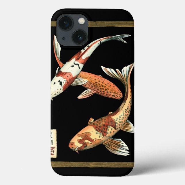 Coques Case-Mate iPhone Two Japanese Koi Goldfish on Black Background (Verso)