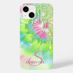 Coque Case-Mate iPhone Tye-Dye avec Gouttes de Paillettes Vertes Élégante