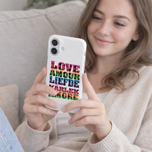 Coque Pour iPhone 16 Typographie de motif de cœur néon rétro Amour Grap