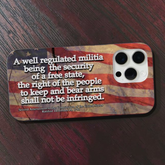 Coques Case-Mate iPhone Typographie du deuxième amendement Drapeau américa (Phone case with second amendment text over rustic wood flag )