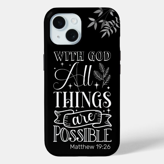 Coques Case-Mate iPhone Typographie du texte blanc, Matthieu 19:26 Écritur (Verso)