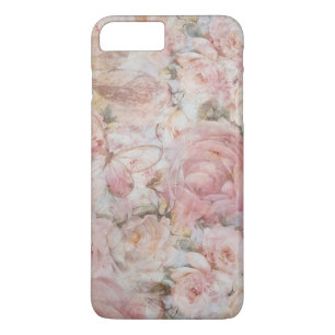 Coque iPhone 7 Plus Typographie florale de collage rose élégant