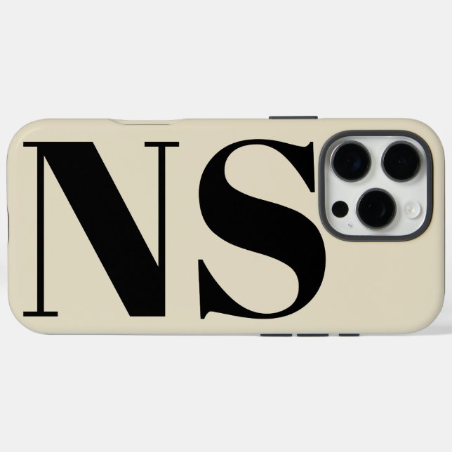 Coques Case-Mate iPhone Typographie Gras Monogramme Initiales Noir et Beig (Verso (horizontal))