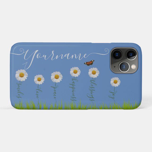 Coques Case-Mate iPhone Typographie moderne de Merci Floral Blue Daisy (Dos (Horizontal))