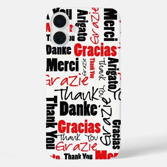 Coques Case-Mate iPhone Typographie multilingue Merci noir et rouge (Verso)