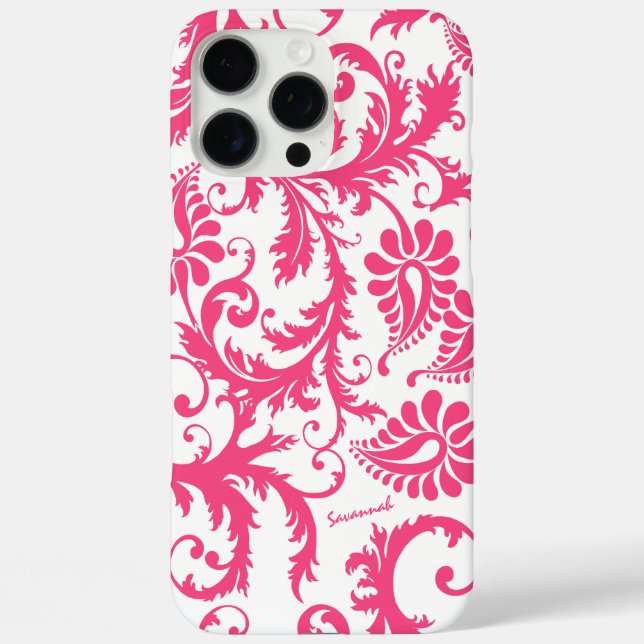 Coques Case-Mate iPhone Typographie Pink Damask Votre nom ou devis (Verso)