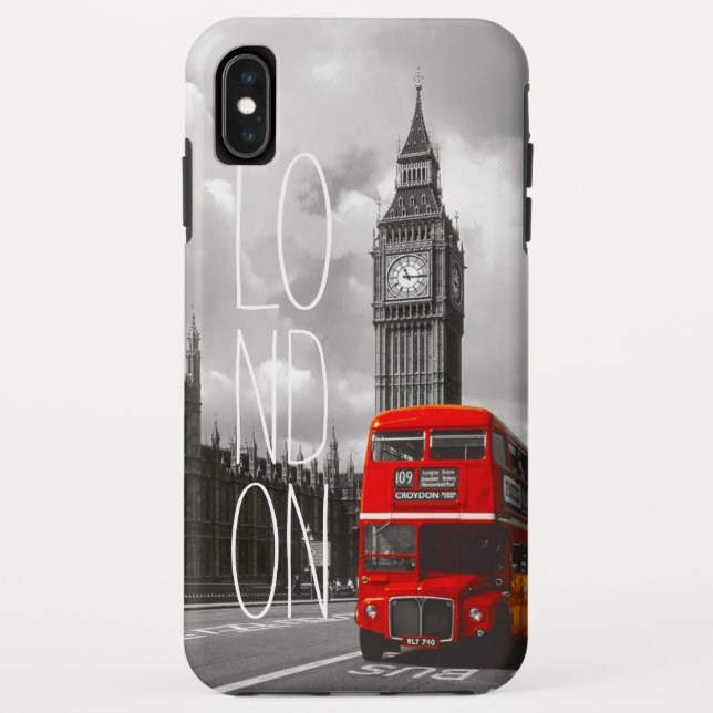 Coques Case-Mate iPhone Typographie rouge de Big Ben d'autobus de ville (Dos)