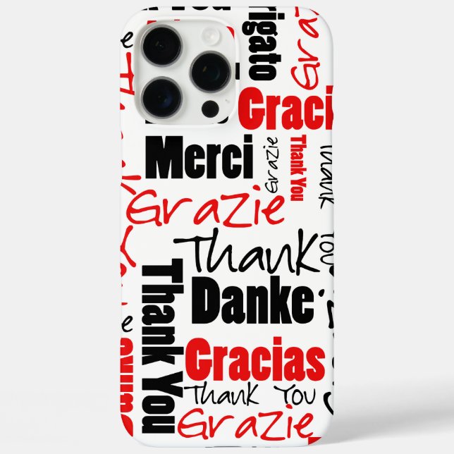 Coques Case-Mate iPhone Typographie rouge et noire Merci multilingue (Verso)