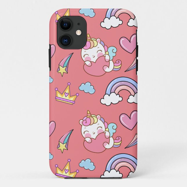 Coques Case-Mate iPhone Un Arc-en-ciel magique Unicorn motif fête d'annive (Dos)