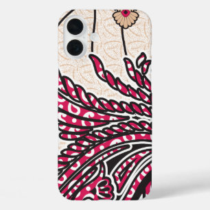 Coque Pour iPhone 16 Plus Un design cachemire décoratif avec rouge vif et ép