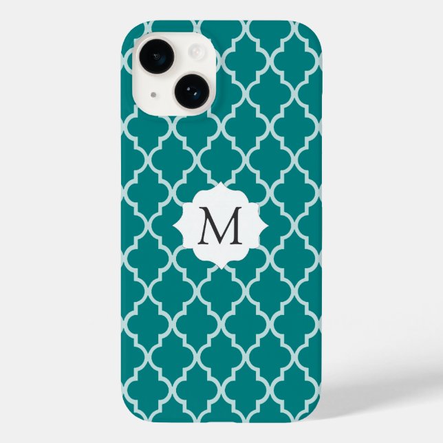 Coques Case-Mate iPhone Un élégant Quatrefoil Marocain Vert & Blanc Turquo (Verso)