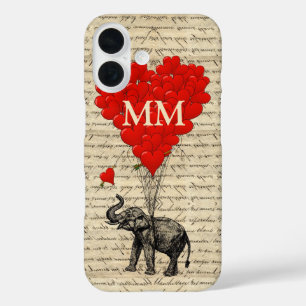 Coque Pour iPhone 16 Un éléphant et un coeur romantiques monogrammes