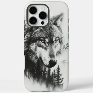 Coque iPhone 16 Pro Max Un loup majestueux contemple un paysage boisé brum