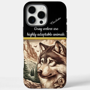 Coque iPhone 16 Pro Max Un loup majestueux contemple un paysage tranquille