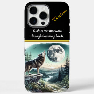 Coque iPhone 16 Pro Max Un loup majestueux hurle sous l’éclat de la pleine