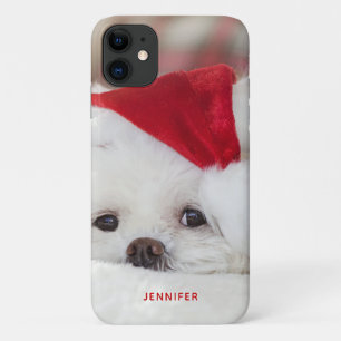 Case-Mate iPhone Case Un mignon chien blanc dans un Casquette de Noël ro