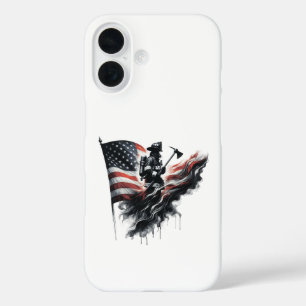 Coque Pour iPhone 16 Un pompier américain.Drapeau des Etats-Unis.