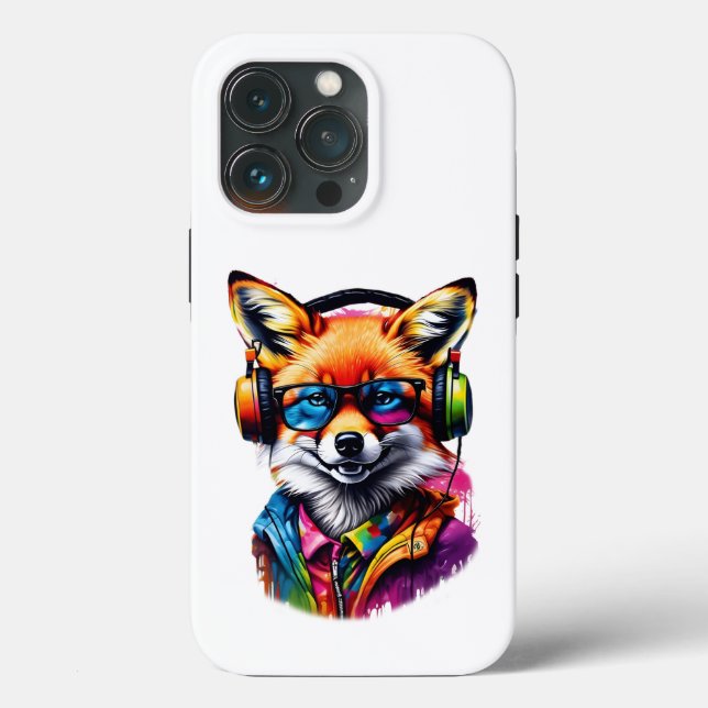 Coques Case-Mate iPhone Un renard dans les écouteurs et les lunettes (Verso)