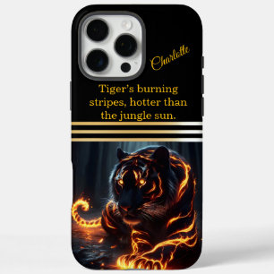 Coque iPhone 16 Pro Max Un tigre brillant brille la nuit.