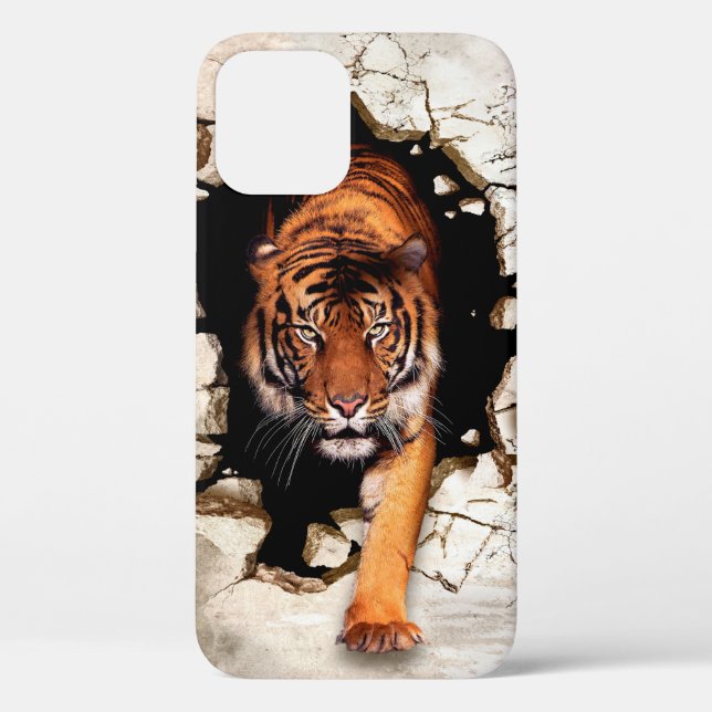 Coques Case-Mate iPhone Un tigre d'image 3d émerge des wallti détruits (Verso)