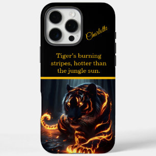 Coque iPhone 16 Pro Max Un tigre lumineux rôde la nuit.