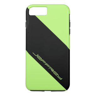 Coque iPhone 8 Plus/7 Plus Une bande verte et noire moderne, nom personnalisé