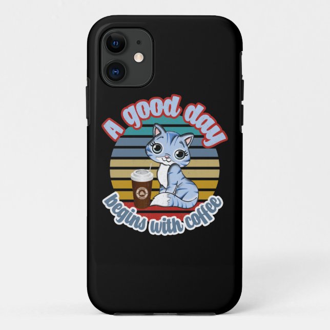 Coques Case-Mate iPhone Une Bonne Journée Commence Avec Du Café | Cat Love (Dos)