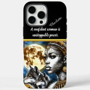 Coque iPhone 16 Pro Max Une femme mystique avec des loups sous la pleine l