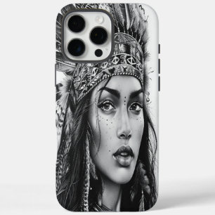 Coque iPhone 16 Pro Max Une féroce guerrière indienne ornée de plumes