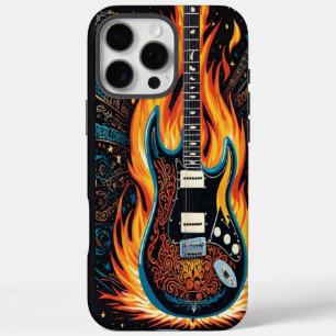 Coque iPhone 16 Pro Max Une guitare vibrante en feu dans un spectacle pass