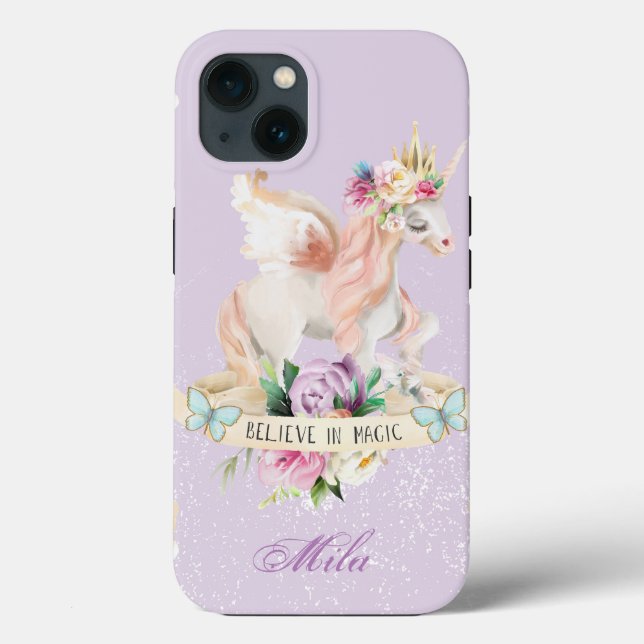 Coques Case-Mate iPhone Une mignonne licorne avec votre nom dessus (Verso)