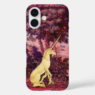 COQUE POUR iPhone 16 UNICORN EN PAYSAGE EN BOIS, ARBRES, BLEU ROSE