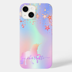 Coque Case-Mate iPhone Unicorn rose violet étoiles nom holographique