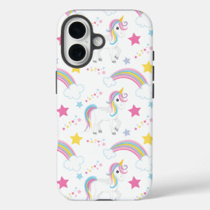 Coques iPhone 16 Unicorne arc-en-ciel magique