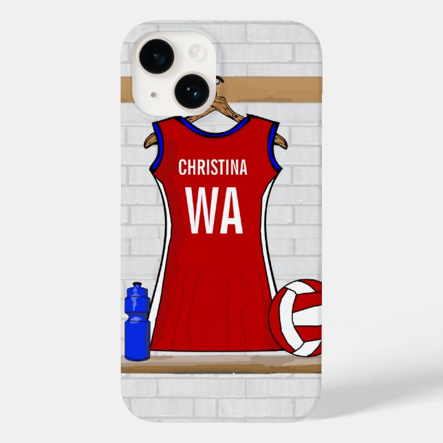 Coques Case-Mate iPhone Uniforme de Custom Netball Red with Blue and White (Verso)