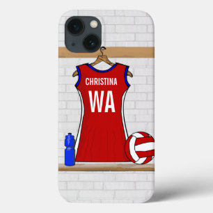 Coque Case-Mate iPhone Uniforme de Custom Netball Red with Blue and White