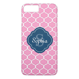 Coques Pour iPhone Unique Motif en treillis rose marine Monogramme bl