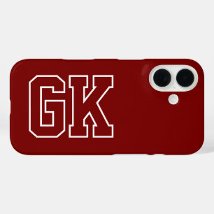 Coque Pour iPhone 16 Université Burgundy Vert Initiales Monogramme Vars