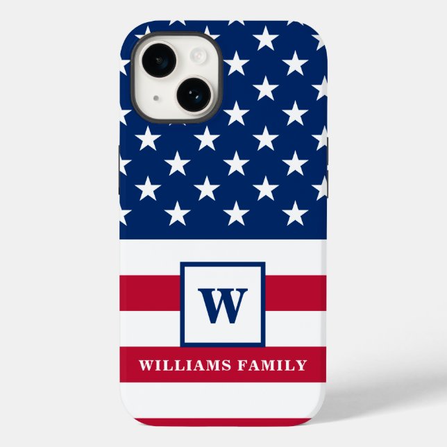 Coques Case-Mate iPhone USA American Flag Monogramme Nom de famille 4 juil (Verso)
