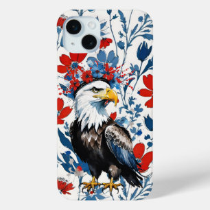 Coque Case-Mate iPhone USA Flore rouge blanc et bleu avec aigle chauve