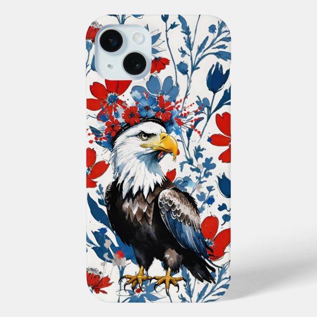 Coques Case-Mate iPhone USA Flore rouge blanc et bleu avec aigle chauve (Verso)