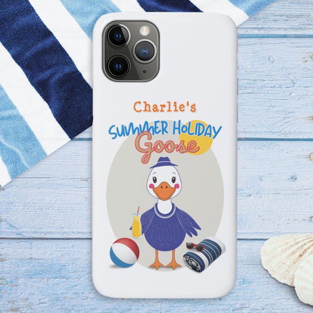 Coques Case-Mate iPhone Vacances d'été Goose Fun Retro Personnalisé (A personalized phone case picturing a cute goose ready for its vacation, in a colorful cartoon style)