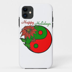 Coque iPhone 11 Vacances Yin Yang Poinsettia Rouge Vert