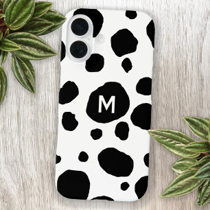 Coque Pour iPhone 16 Vache amusante Imprimer noir et blanc Monogramme i